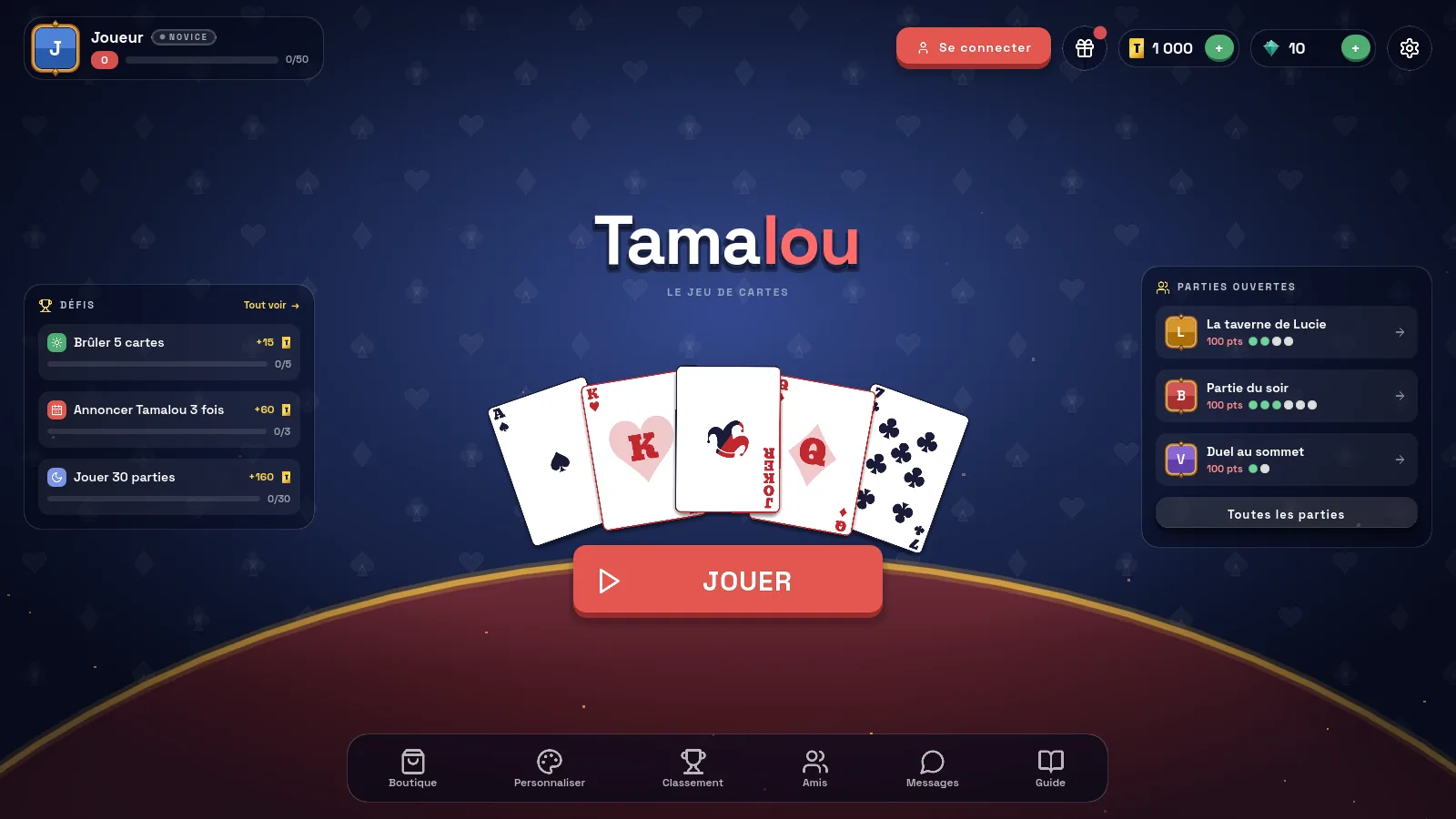 L'accueil du jeu