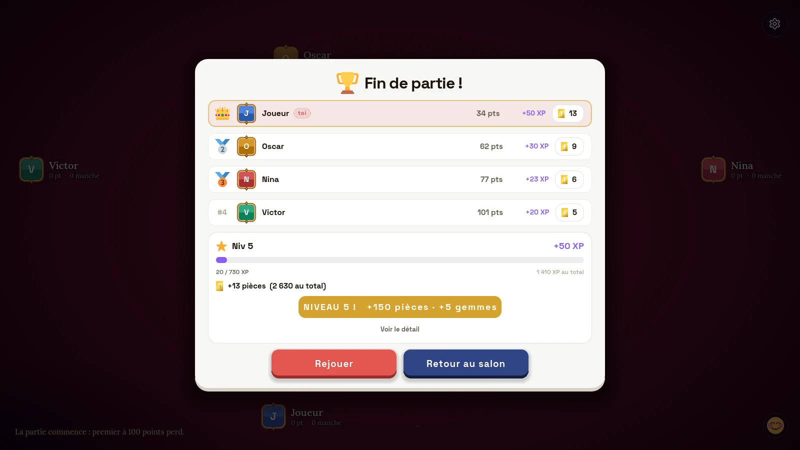 Le récapitulatif de fin de partie
